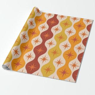 Mid Century Orange Mod Stars on ogee pattern