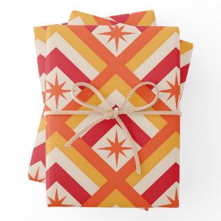 Mid Century Red Atomic Starbursts on Diamond Shape  Sheets