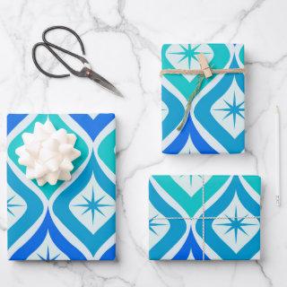 Mid Century Starbursts on Blue Turqouise Ogee   Sheets