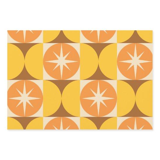 Mid Century Starbursts on Orange Yellow Circles   Sheets