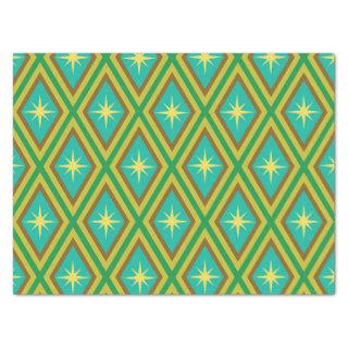 Mid Century Yellow Stars on Retro diamonds Pattern Tissue Paper