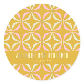 Mid Mod Geometric Yellow Pink Custom Wedding  Classic Round Sticker