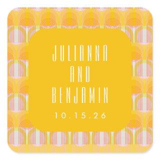 Mid Modern Yellow Geometric Lines Wedding Custom Square Sticker