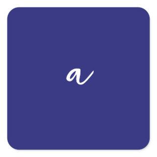 Midnight Blue Color Minimalist Plain Monogram Square Sticker