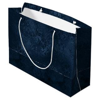 Midnight Navy Romance | Blue Satiny Grunge Damask Large Gift Bag