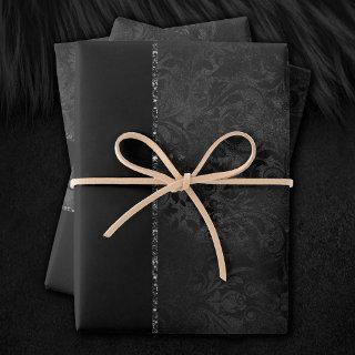 Midnight Onyx Romance | Black Satiny Grunge Damask  Sheets