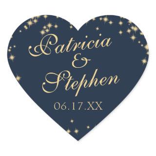 Midnight Stars Twinkle Wedding Heart Sticker