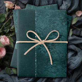 Midnight Teal Romance | Dark Satiny Grunge Damask  Sheets