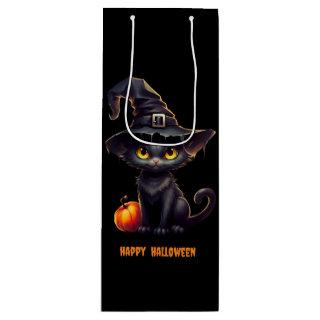 Midnight The Witchy Black Cat Halloween  Wine Gift Bag