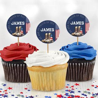Military Boots Flag BLUE Going Away Party Picks Classic Round Sticker