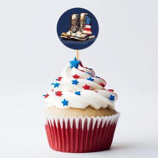 Military Boots US Flag BLUE Going Away Party Picks Classic Round Sticker