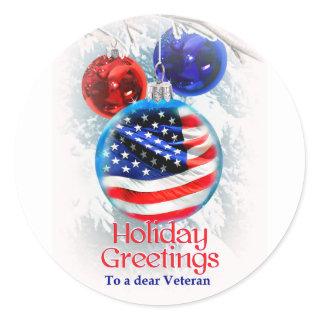 Military Christmas American Flag to Veterans Classic Round Sticker