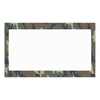 Military Forest Camouflage Background With White Rectangular Sticker