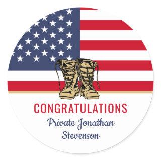 Military Graduation Army Boot Camp Patriotic Classic Round Sticker
