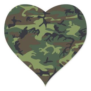 Military Green Camouflage Heart Sticker