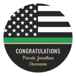 Military Thin Green Line American Flag Congrats Classic Round Sticker