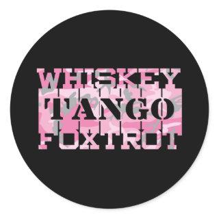 Military Whiskey Tango Foxtrot Pink Camo Classic Round Sticker