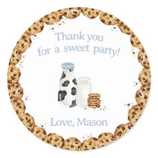 Milk and Cookies crumb Blue Birthday party favor Classic Round Sticker