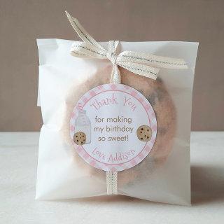 Milk And Cookies Party Pink Gingham Thank You Classic Round Sticker