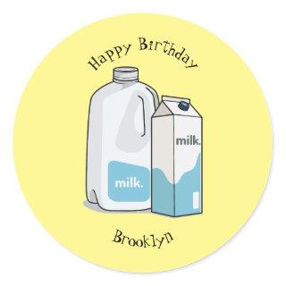 Milk cartoon illustration classic round sticker
