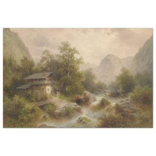 Mill on a Mountain Stream (by Albert Rieger) Tissue Paper
