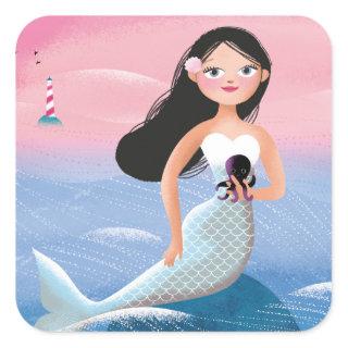 Milla the Mermaid illustration Square Sticker