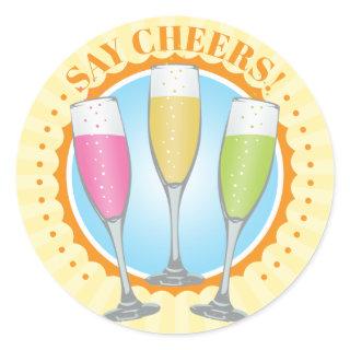 Mimosa Colorful Champagne Glasses Round Sticker