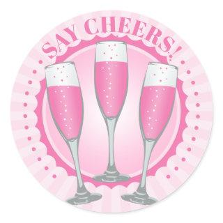 Mimosa Pink Champagne Glasses Round Sticker