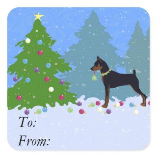 Min Pin in the Forest Decorating Christmas Tree Square Sticker