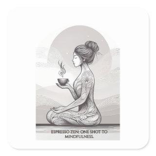 Mindful Espresso Zen Meditation One Shot Buddha Square Sticker