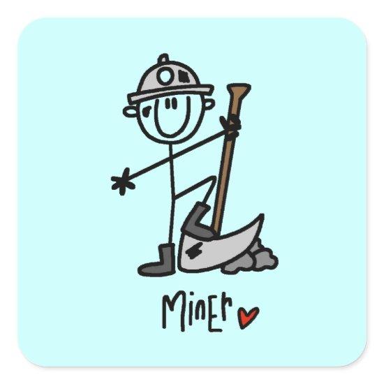 Miner Stick Figure Square Sticker
