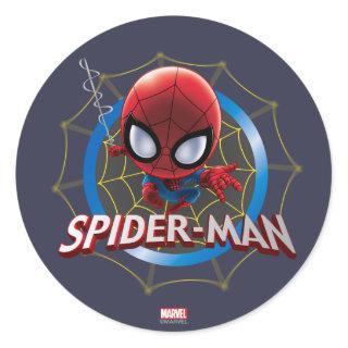 Mini Stylized Spider-Man in Web Classic Round Sticker