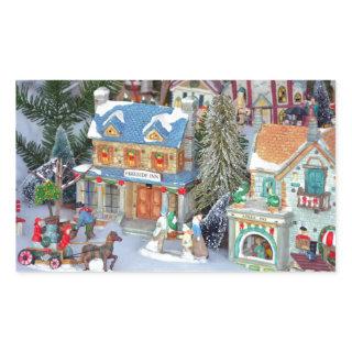 Miniature christmas village rectangular sticker