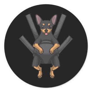 Miniature Pinscher Dog In A Carrier Classic Round Sticker