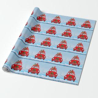 Miniature Pinscher Dog In Car With Santa Claus