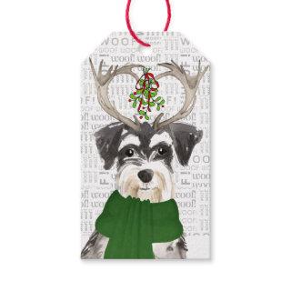 Miniature Schnauzer Dog in Antlers Christmas Gift Tags