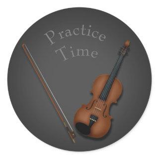 Miniature Violin & Bow Inside Personalized Classic Round Sticker