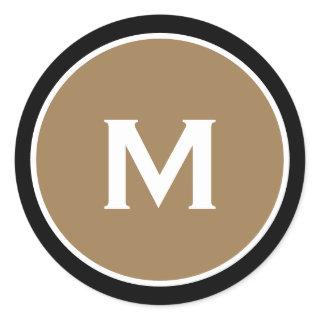 Minimal Black Gold Classic Monogram Classic Round Sticker