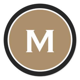 Minimal Black Gold Classic Monogram Classic Round Sticker