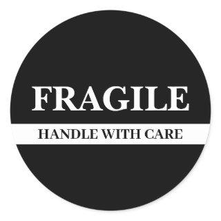 Minimal Black & White Fragile Label Round Sticker