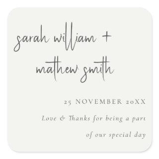 Minimal Black White Script Typography Wedding Square Sticker