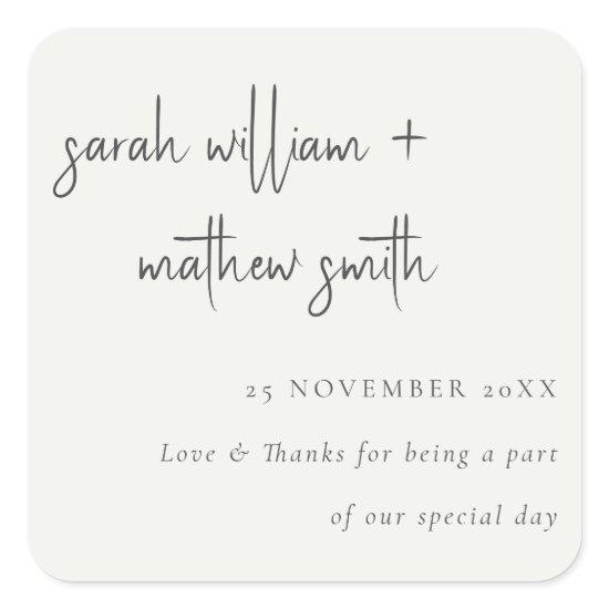 Minimal Black White Script Typography Wedding Square Sticker