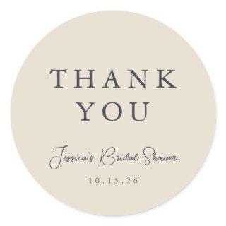 Minimal Calligraphy Ivory Bridal Shower Thank You Classic Round Sticker