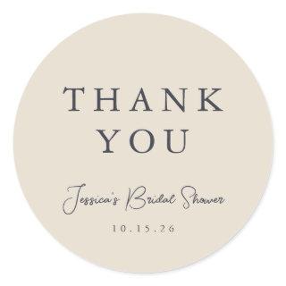 Minimal Calligraphy Ivory Bridal Shower Thank You Classic Round Sticker