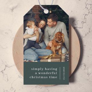 Minimal Christmas | Forest Green Family Photo Gift Tags