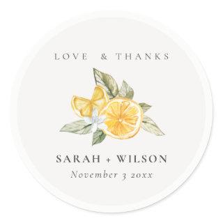 Minimal Citrus Lemon Botanical Boho Wedding Classic Round Sticker