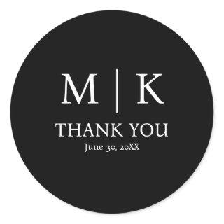 Minimal & Elegant Black & White Monogram Wedding Classic Round Sticker