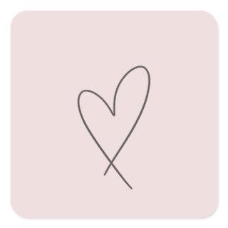 Minimal Elegant Line Art Heart Wedding Blush Pink Square Sticker