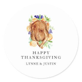 Minimal Elegant Thanksgiving Dinner Give Thanks Classic Round Sticker