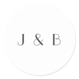 Minimal Elegant White Art Deco Wedding Monogrammed Classic Round Sticker